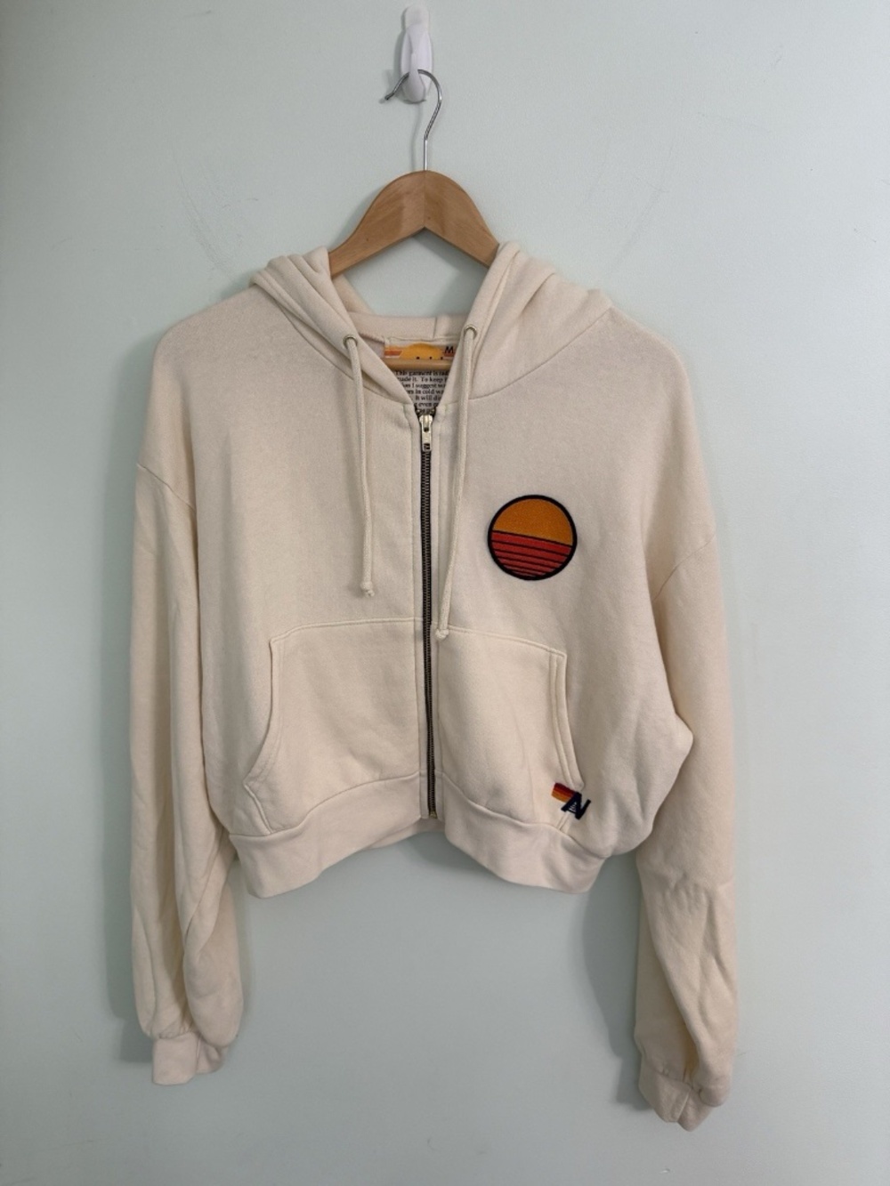 Aviator Nation Sunset Patch Relaxed Cropped Zip Hoodie & Sweatpants Set Medium - Picture 2 of 12